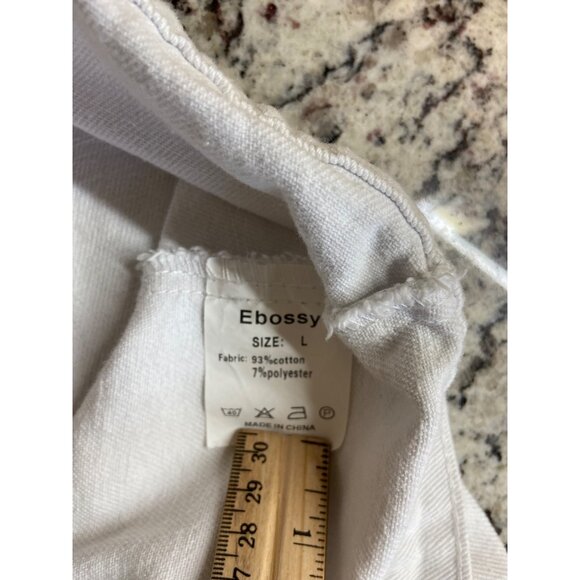 Ebossy Denim Vest Jacket White L Distressed Sleeveless Frayed Snap Buttons Y2K - Picture 3 of 7